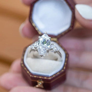 3 Stone 3 Carat D Colour Marquise Cut Moissanite Diamond Ring S925 Silver Wedding Engagement Certified Jewellery